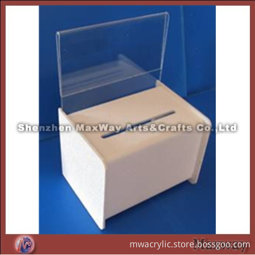 White Cubical Acrylic/Plexiglass Suggestion/Donation/Ballot Box/Case of Simple Style
